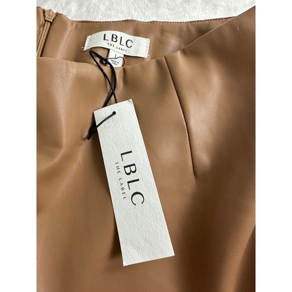 LBLC The Label Abby Mini Skirt Cognac Faux Leather Brown Womens L - Picture 7 of 10